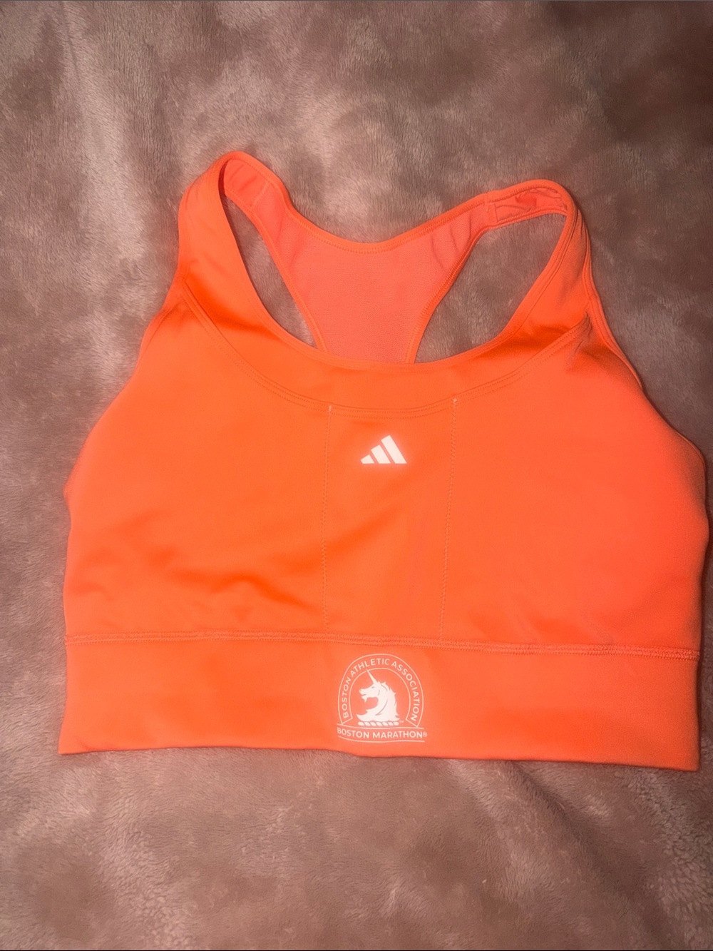 adidas Neon Orange Racerback Sports Bra with Boston Marathon Logo